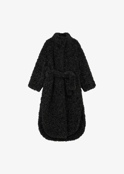 The Frankie Shop Mini Faux Shearling Robe Jacket In Black
