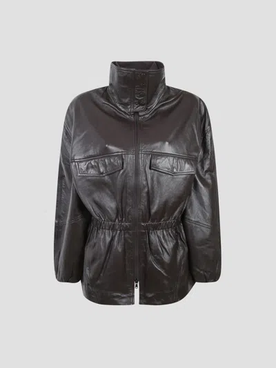 The Frankie Shop Mini Funnel Neck Leather Jacket In Black