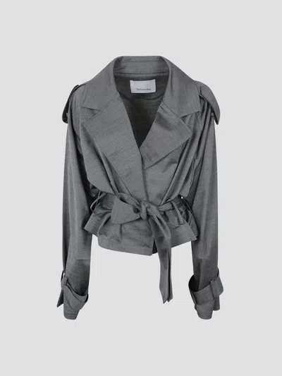 The Frankie Shop Mini Short Trench Coat In Gray