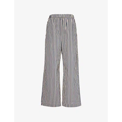 The Frankie Shop Womens Beige And Navy Mirca Stripe-print Wide-leg Mid-rise Cotton-blend Trousers