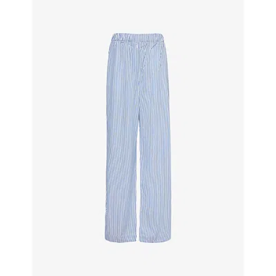 The Frankie Shop Womens White And Blue Mirca Fluid Stripe-print Woven Trousers