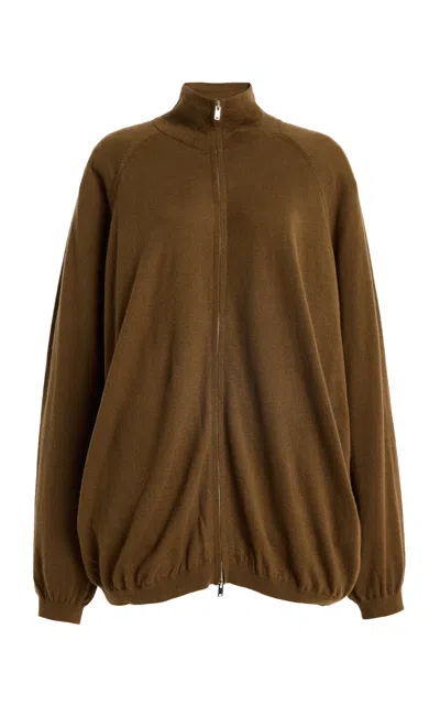 The Frankie Shop Baxe Knit Sports Jacket In Wool Blend Brown