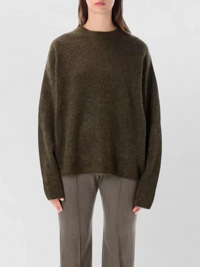 The Frankie Shop Oversized Mohair Blend Crewneck Sweater In Brown