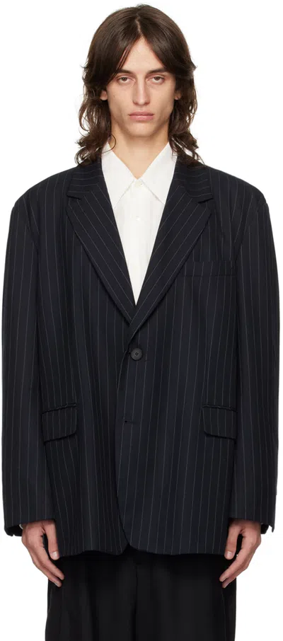 The Frankie Shop Navy Beo Blazer In Navy/white Pinstripe