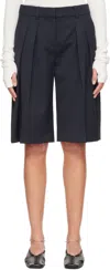 The Frankie Shop Navy Bilbao Pleated Bermuda Shorts In Blue
