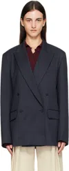 The Frankie Shop Womens Navy Newark Double-breasted Wool-blend Blazer In Blue