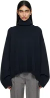 The Frankie Shop Frankie Shop Womens Charcoal Rhea Turtleneck Wool And Cotton-blend Knitted Jumper In Navy
