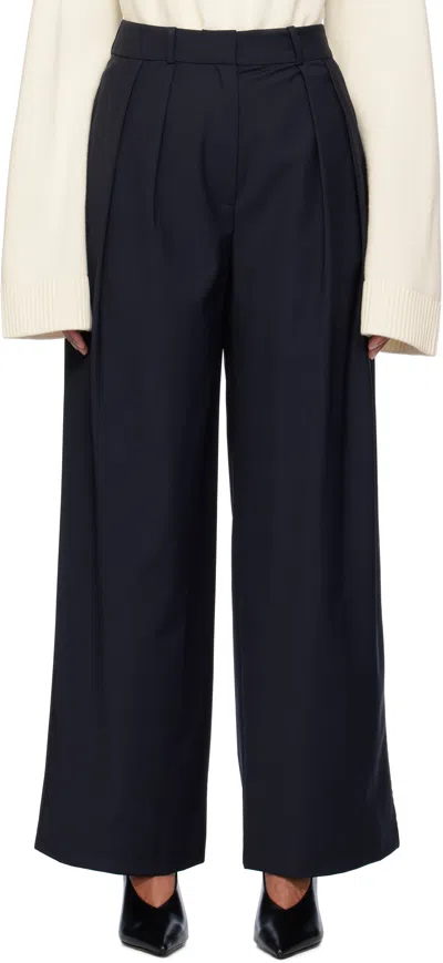 The Frankie Shop Navy Ripley Pleated Trousers