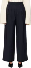 The Frankie Shop Wool Blend Wide Leg Trousers With Belt Loops In Blue
