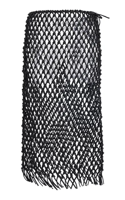 The Frankie Shop Nelaya Leather Macrame Skirt In Black