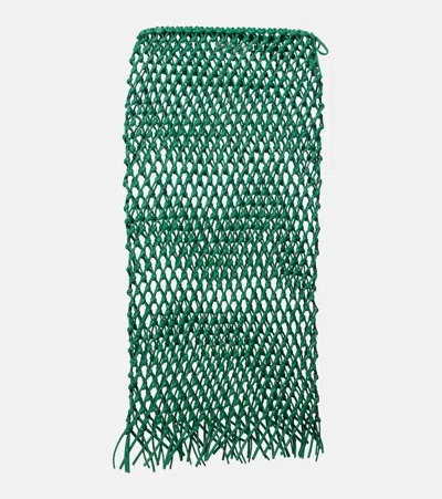 The Frankie Shop Nelaya Leather Macrame Skirt Fringe Knit In Green