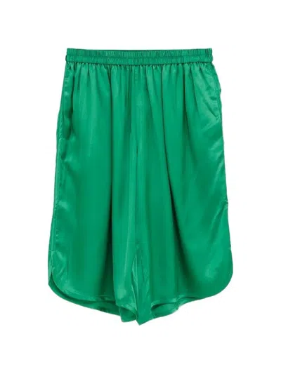 The Frankie Shop Nelis Satin Bermuda Shorts In Green