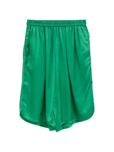 The Frankie Shop Nelis Satin Knee Length Relaxed Shorts In Green