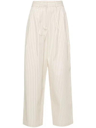 The Frankie Shop Neutral Pinstripe Twill Trousers In Nude