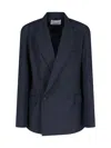 The Frankie Shop Womens Navy Newark Double-breasted Wool-blend Blazer In Blue