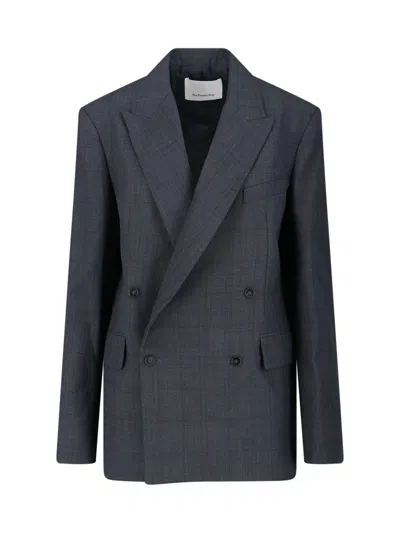 The Frankie Shop 'newark' Double-breasted Blazer In Gray