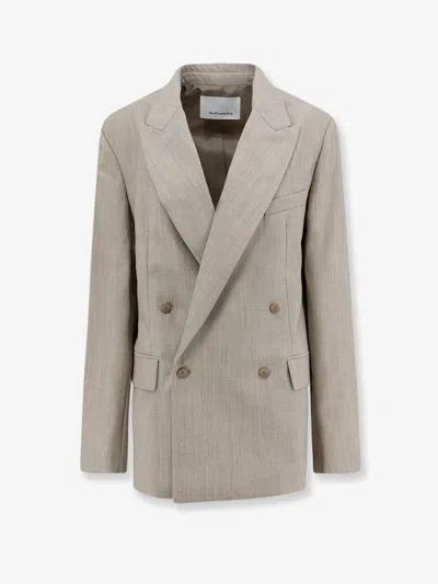 The Frankie Shop Newark Double-breasted Mélange Virgin Wool Blazer In Gray