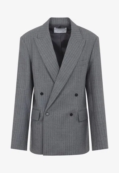 THE FRANKIE SHOP NEWARK PINSTRIPE DOUBLE-BREASTED BLAZER
