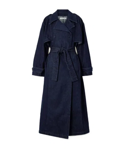 The Frankie Shop Double-breasted Denim Trench Coat In Blue