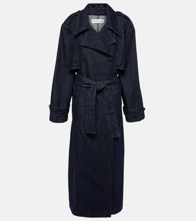 The Frankie Shop Nikola Denim Trench Coat In Blue