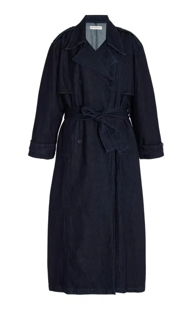 The Frankie Shop Nikola Denim Trench Coat In Dark Wash