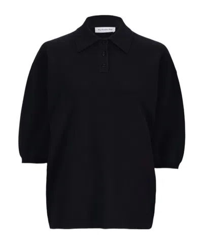 The Frankie Shop Nola Knit Polo Top In Black