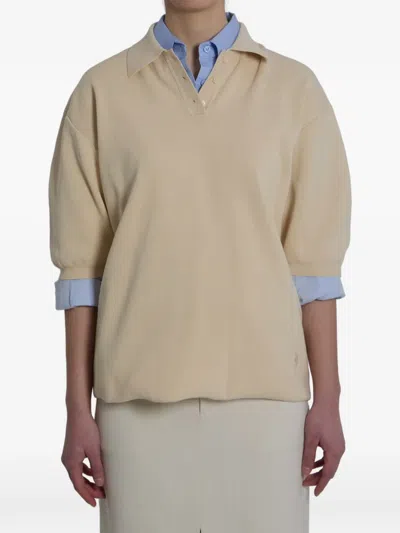 The Frankie Shop Nola Knit Polo Shirt Puff Sleeves In Neutral