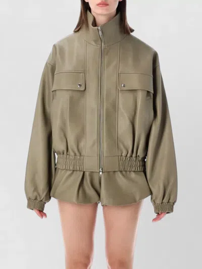 The Frankie Shop High Collar Mini Jacket With Drop Shoulders In Green