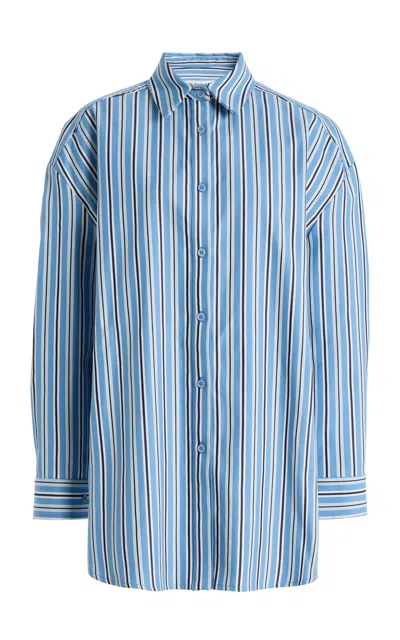 The Frankie Shop Oana Striped Cotton Padded Shirt In Blue
