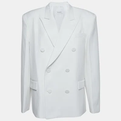Pre-owned The Frankie Shop Off White Gabardine Double Breasted Blazer M/l