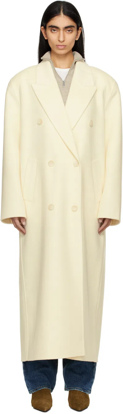 The Frankie Shop Off-white Gaia Double Breasted Coat In Ivory