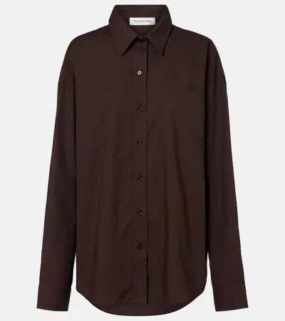 The Frankie Shop Ornella Oversized Cotton Shirt In Brown