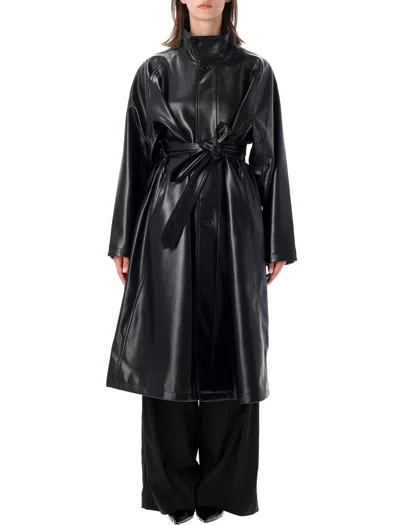 The Frankie Shop Oversized Faux Leather Trench Coat In Nero