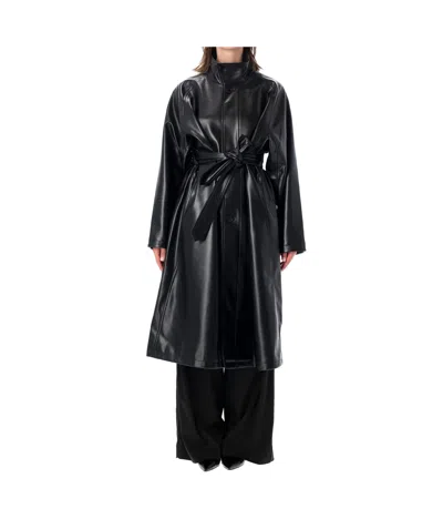 The Frankie Shop Oversized Faux Leather Trench Coat With Belt In Black