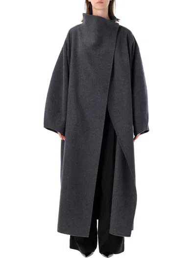 The Frankie Shop Oversized Funnel-neck Wrap Coat In Grigio