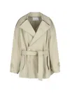 The Frankie Shop Oversized Short Trench Coat With Maxi Lapel In Neutral
