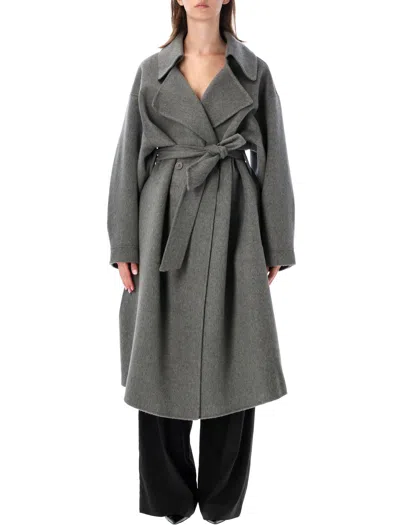 The Frankie Shop Oversized Wool Trench Coat In Grigio