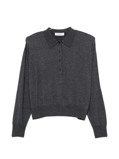 The Frankie Shop Wool Blend Polo Shirt Cropped Long Sleeves In Gray