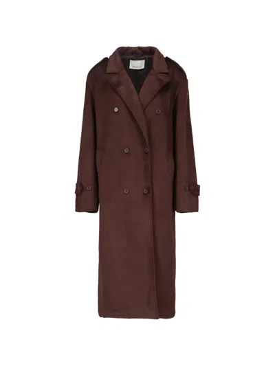 The Frankie Shop Longline Coat Buttoned Cuffs Notched Lapels In Brown