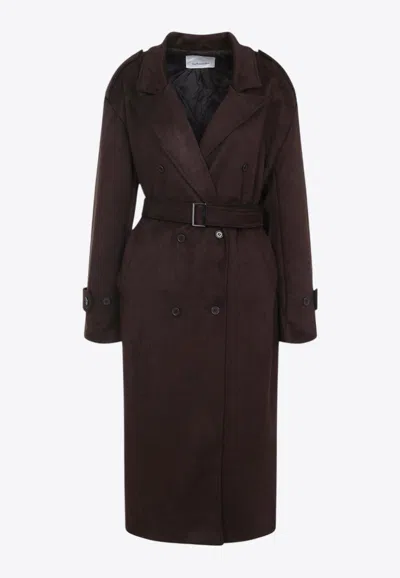 The Frankie Shop Pembroke Faux Suede Trench Coat In Brown