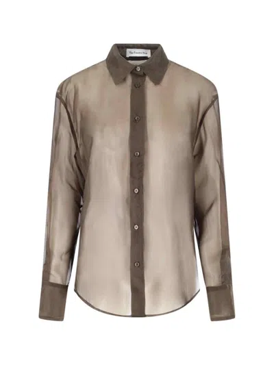 The Frankie Shop 'peri' Semi-transparent Shirt In Brown