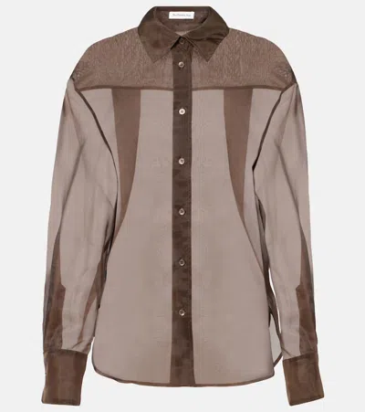 The Frankie Shop Peri Sheer Silk-blend Shirt In Brown