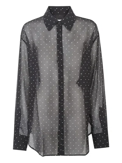 The Frankie Shop Peri Sheer Tie-neck Shirt In Black
