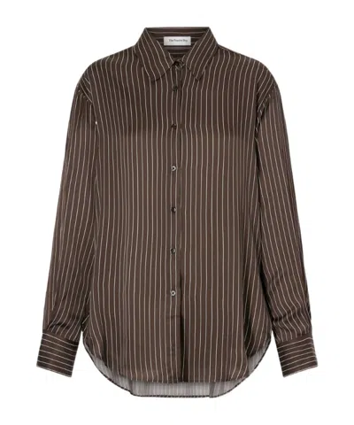 The Frankie Shop Peri Striped Satin Shirt In Brown