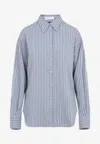 The Frankie Shop Striped Lyocell Shirt Dropped Shoulders In Blue