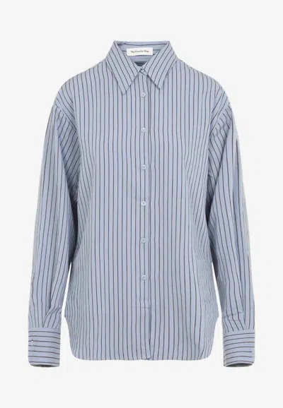 The Frankie Shop Striped Lyocell Shirt Dropped Shoulders In Blue