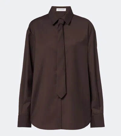 The Frankie Shop Peri Tie-neck Shirt In Brown