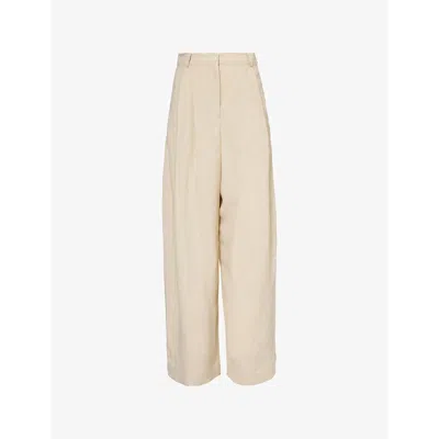 The Frankie Shop Womens Beige Piper Pleated-front High-rise Wide-leg Twill Trousers