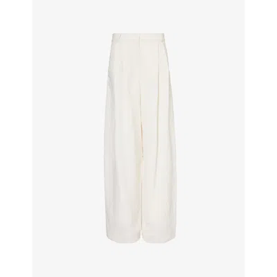 The Frankie Shop Womens White Piper Pleated-front Wide-leg High-rise Twill Trousers