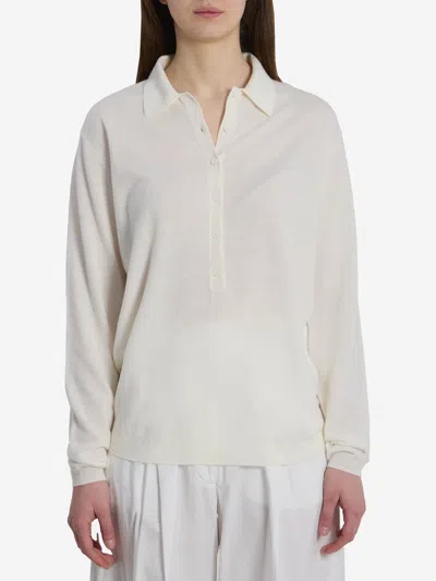 The Frankie Shop Tala Knit Vneck Polo In White